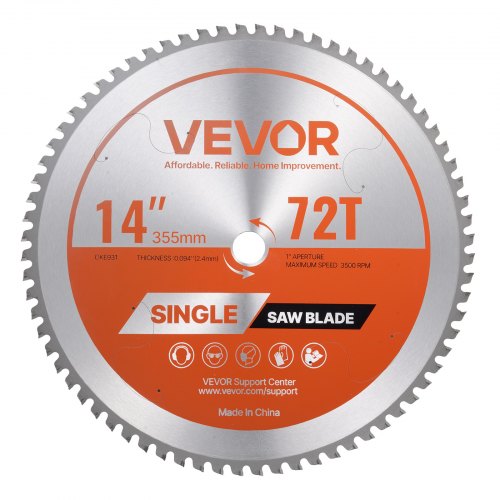 Circular Saw Blade, 14 inch Diameter, 72 Sharp Alloy Teeth, 1 inch Arbor, Fine Finish, Metal Cutting Blade for Circular Saw, with Noise-Reducing Heat Vents, for Cutting Steel and Aluminum