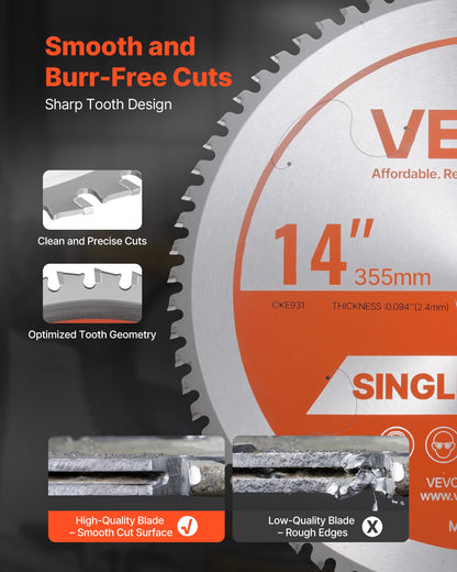 Circular Saw Blade, 14 inch Diameter, 72 Sharp Alloy Teeth, 1 inch Arbor, Fine Finish, Metal Cutting Blade for Circular Saw, with Noise-Reducing Heat Vents, for Cutting Steel and Aluminum