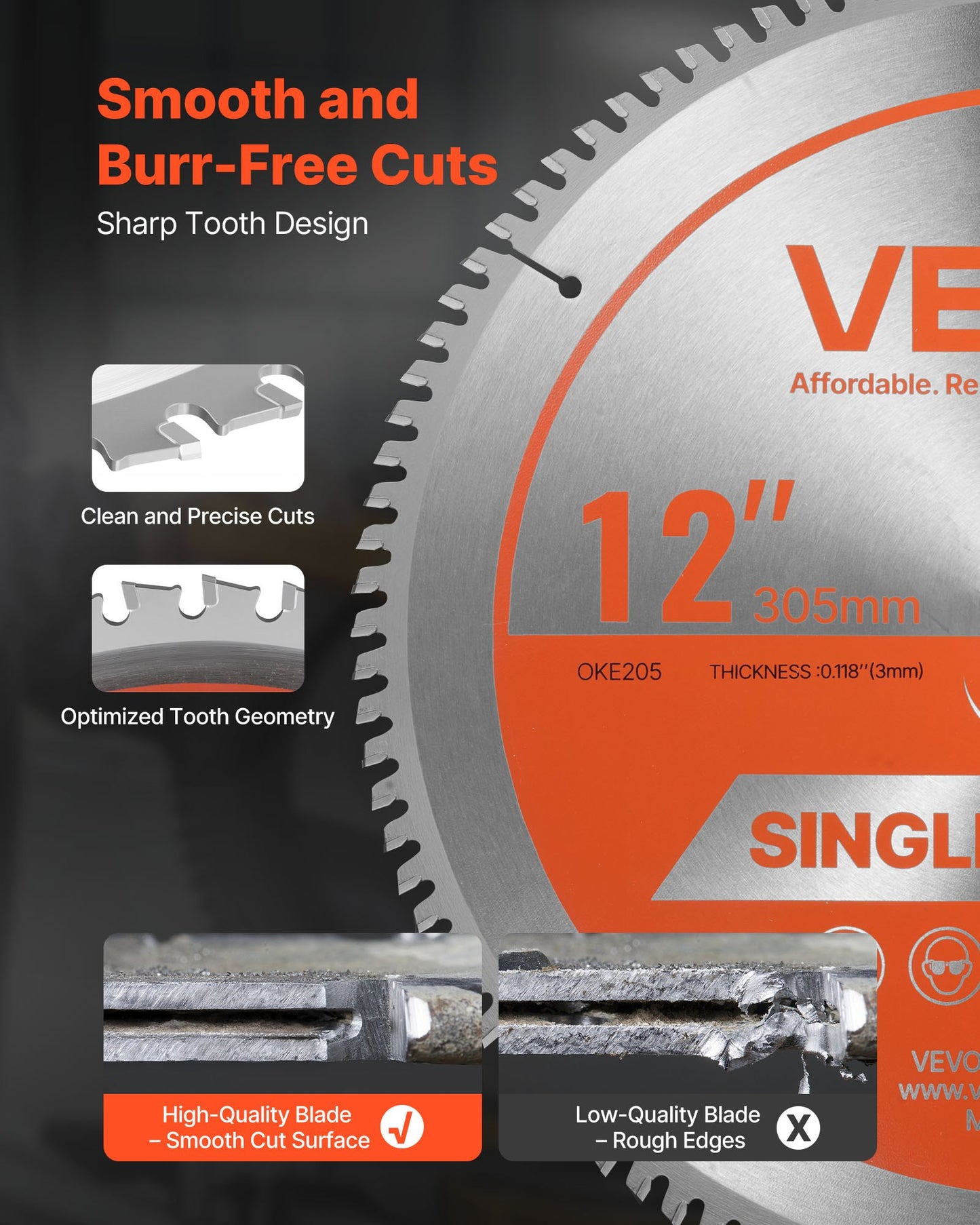Circular Saw Blade, 12 inch Diameter, 100 Sharp Alloy Teeth, 1 inch Arbor, Fine Finish, Aluminum Cutting Blade for Circular Saw, with Noise-Reducing Heat Vents, for Cutting Steel and Metal