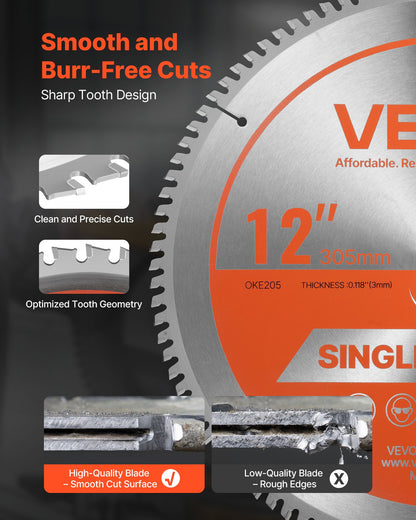 Circular Saw Blade, 12 inch Diameter, 100 Sharp Alloy Teeth, 1 inch Arbor, Fine Finish, Aluminum Cutting Blade for Circular Saw, with Noise-Reducing Heat Vents, for Cutting Steel and Metal