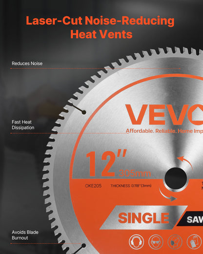 Circular Saw Blade, 12 inch Diameter, 100 Sharp Alloy Teeth, 1 inch Arbor, Fine Finish, Aluminum Cutting Blade for Circular Saw, with Noise-Reducing Heat Vents, for Cutting Steel and Metal