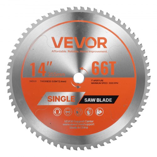 Circular Saw Blade, 14 inch Diameter, 66 Sharp Alloy Teeth, 1 inch Arbor, Fine Finish, Metal Cutting Blade for Circular Saw, with Noise-Reducing Heat Vents, for Cutting Steel and Aluminum