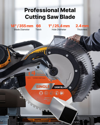 Circular Saw Blade, 14 inch Diameter, 66 Sharp Alloy Teeth, 1 inch Arbor, Fine Finish, Metal Cutting Blade for Circular Saw, with Noise-Reducing Heat Vents, for Cutting Steel and Aluminum