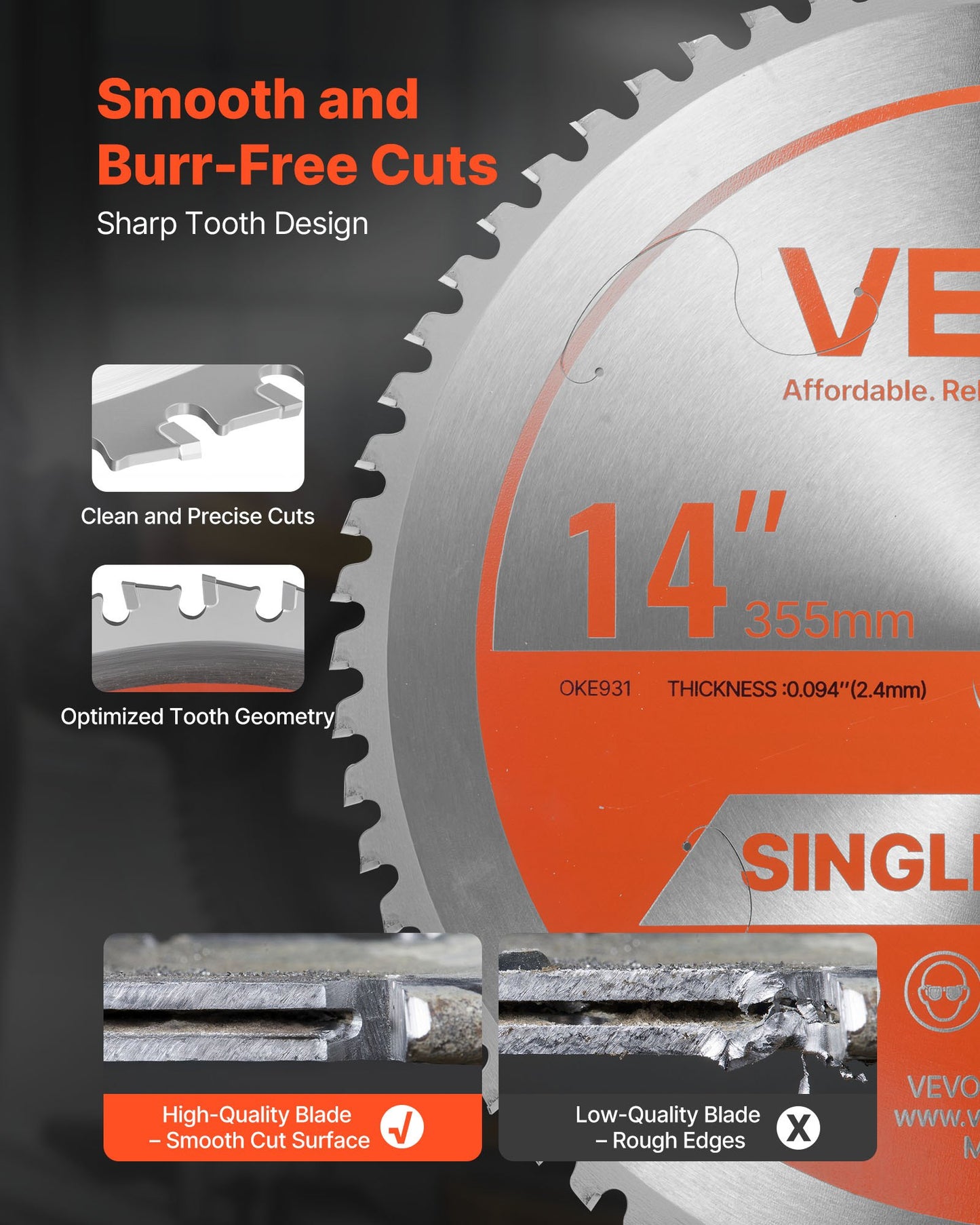 Circular Saw Blade, 14 inch Diameter, 66 Sharp Alloy Teeth, 1 inch Arbor, Fine Finish, Metal Cutting Blade for Circular Saw, with Noise-Reducing Heat Vents, for Cutting Steel and Aluminum