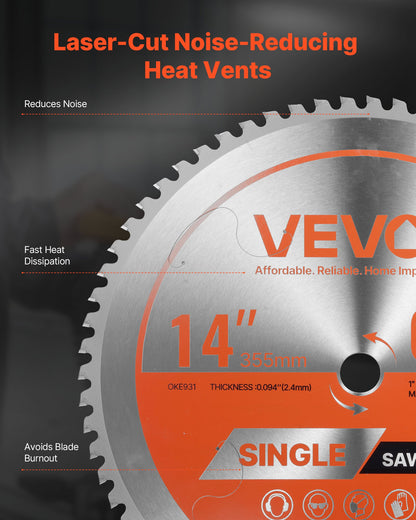 Circular Saw Blade, 14 inch Diameter, 66 Sharp Alloy Teeth, 1 inch Arbor, Fine Finish, Metal Cutting Blade for Circular Saw, with Noise-Reducing Heat Vents, for Cutting Steel and Aluminum