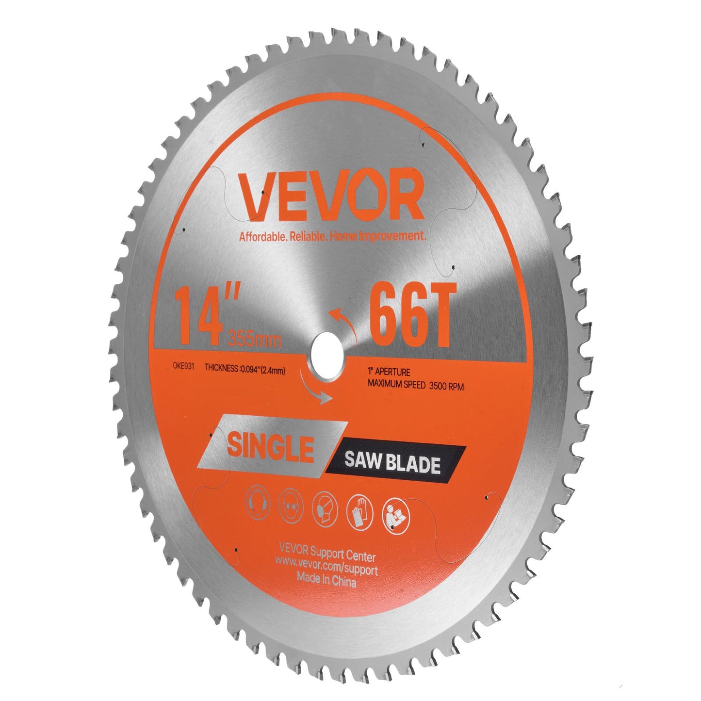 Circular Saw Blade, 14 inch Diameter, 66 Sharp Alloy Teeth, 1 inch Arbor, Fine Finish, Metal Cutting Blade for Circular Saw, with Noise-Reducing Heat Vents, for Cutting Steel and Aluminum