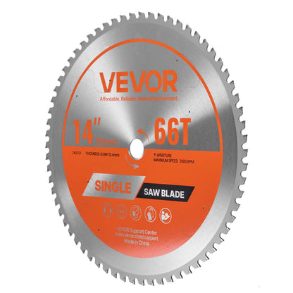 Circular Saw Blade, 14 inch Diameter, 66 Sharp Alloy Teeth, 1 inch Arbor, Fine Finish, Metal Cutting Blade for Circular Saw, with Noise-Reducing Heat Vents, for Cutting Steel and Aluminum