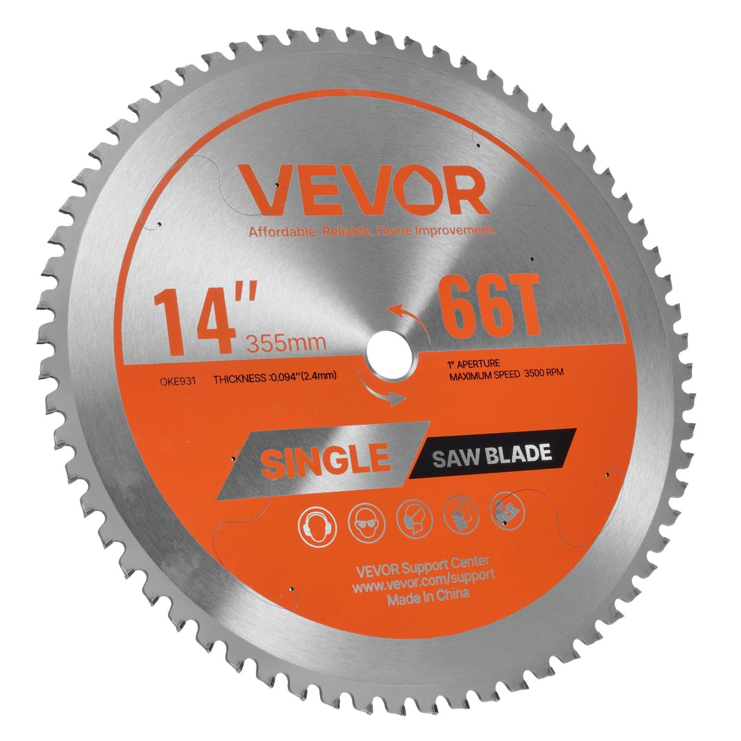 Circular Saw Blade, 14 inch Diameter, 66 Sharp Alloy Teeth, 1 inch Arbor, Fine Finish, Metal Cutting Blade for Circular Saw, with Noise-Reducing Heat Vents, for Cutting Steel and Aluminum