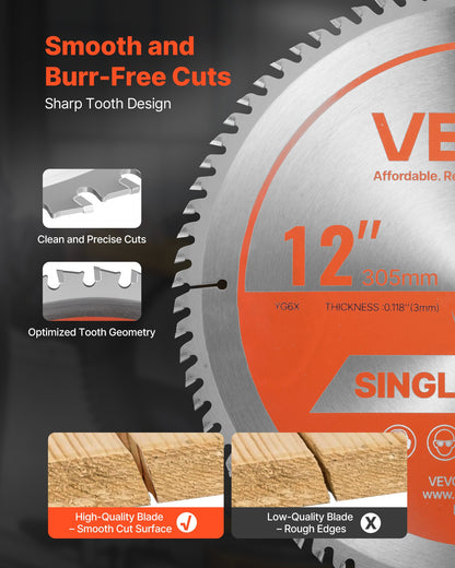 Circular Saw Blade, 12 inch Diameter, 80 Sharp Alloy Teeth, 1 inch Arbor, Fine Finish, Wood Cutting Blade for Circular Saw, with Noise-Reducing Heat Vents, for Cutting Plywood, OSB, Hardwood