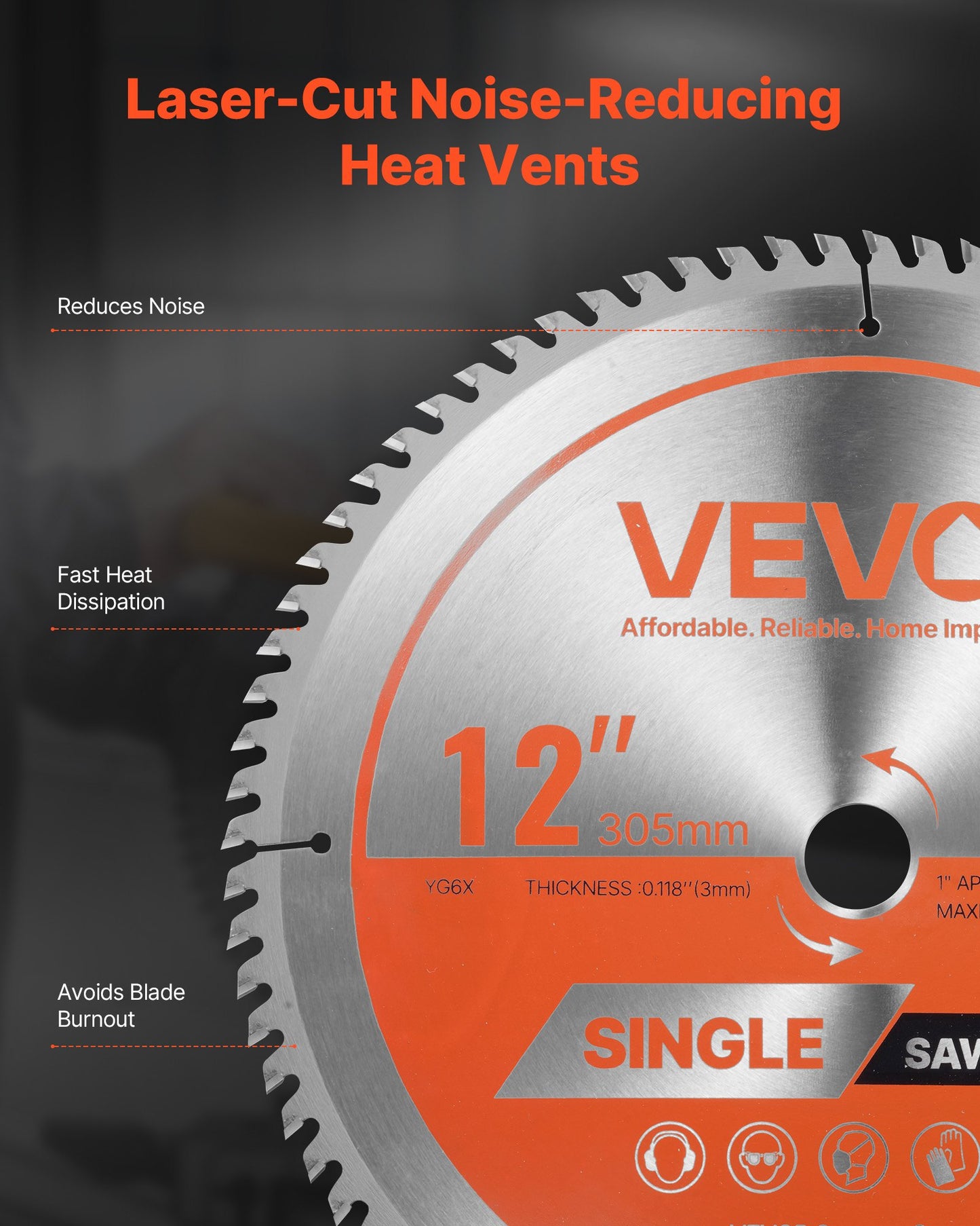 Circular Saw Blade, 12 inch Diameter, 80 Sharp Alloy Teeth, 1 inch Arbor, Fine Finish, Wood Cutting Blade for Circular Saw, with Noise-Reducing Heat Vents, for Cutting Plywood, OSB, Hardwood