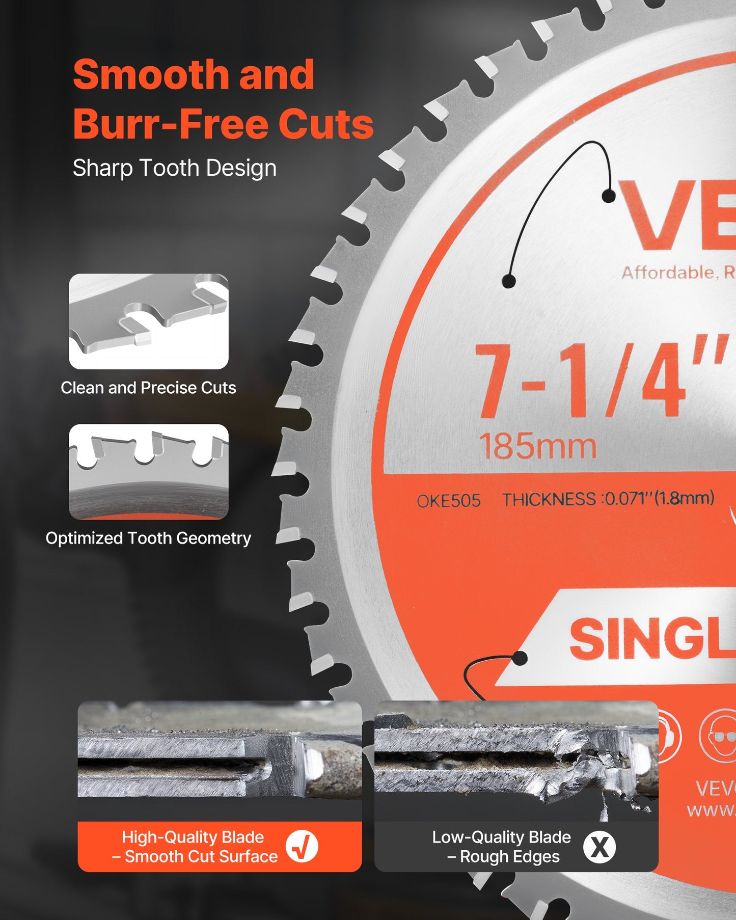 Circular Saw Blade, 7-1/4 inch Diameter, 48 Sharp Alloy Teeth, 5/8 inch Arbor, Fine Finish, Metal Cutting Blade for Circular Saw, with Noise-Reducing Heat Vents, for Cutting Steel and Aluminum