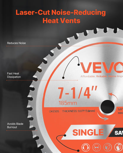 Circular Saw Blade, 7-1/4 inch Diameter, 48 Sharp Alloy Teeth, 5/8 inch Arbor, Fine Finish, Metal Cutting Blade for Circular Saw, with Noise-Reducing Heat Vents, for Cutting Steel and Aluminum