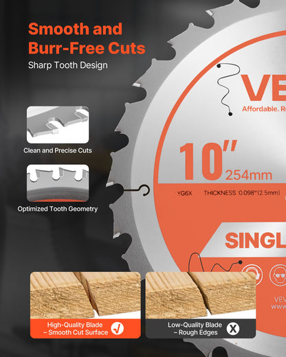 Circular Saw Blade, 10 inch Diameter, 24 Sharp Alloy Teeth, 5/8 inch Arbor, Fine Finish, Wood Cutting Blade for Circular Saw, with Noise-Reducing Heat Vents, for Cutting Plywood, OSB, Hardwood