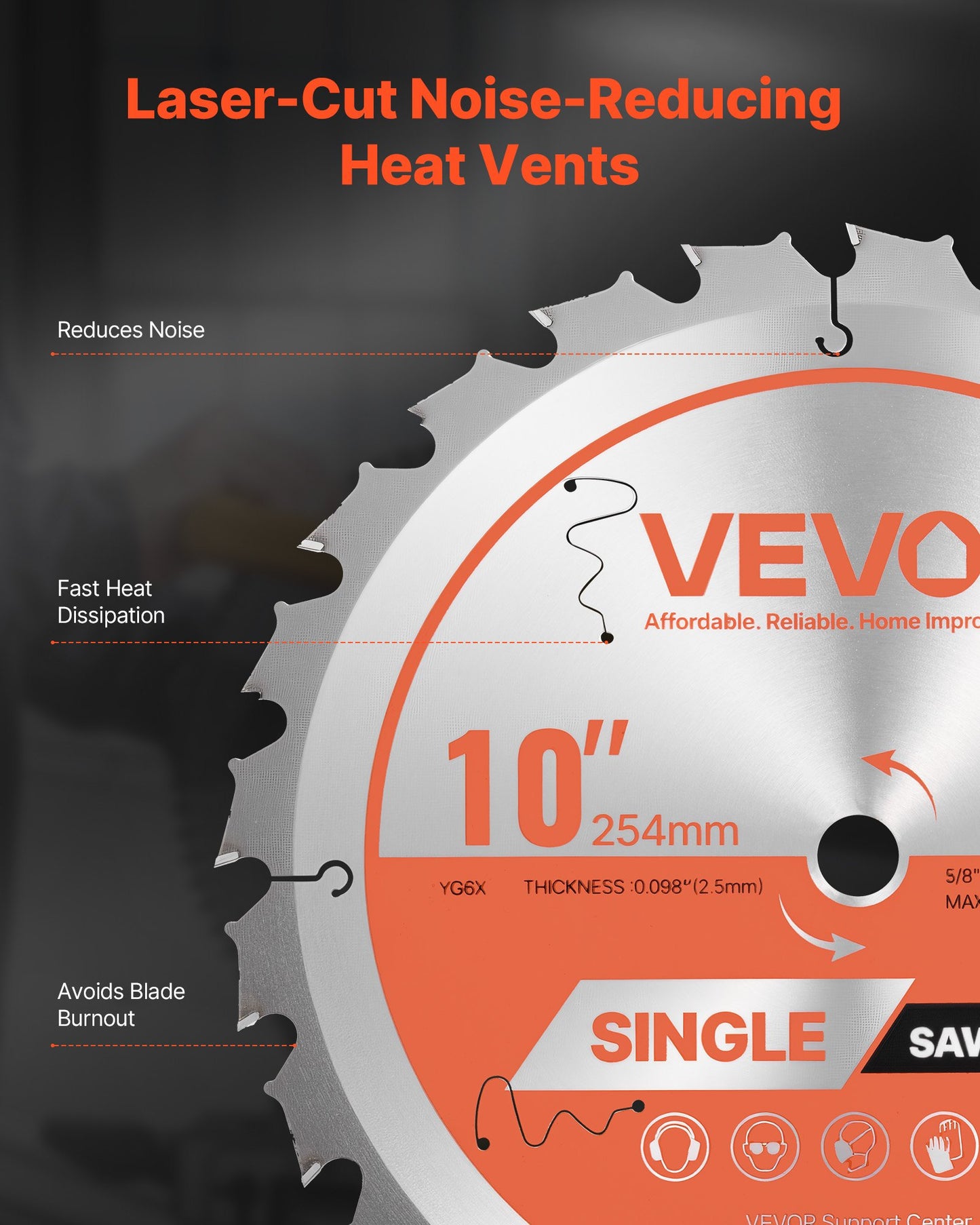 Circular Saw Blade, 10 inch Diameter, 24 Sharp Alloy Teeth, 5/8 inch Arbor, Fine Finish, Wood Cutting Blade for Circular Saw, with Noise-Reducing Heat Vents, for Cutting Plywood, OSB, Hardwood