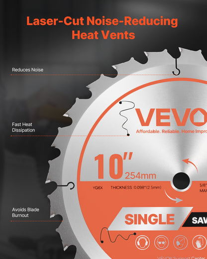 Circular Saw Blade, 10 inch Diameter, 24 Sharp Alloy Teeth, 5/8 inch Arbor, Fine Finish, Wood Cutting Blade for Circular Saw, with Noise-Reducing Heat Vents, for Cutting Plywood, OSB, Hardwood