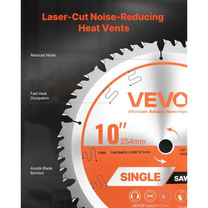 cirkelsågblad, 254 mm diameter, 50 vassa legeringständer, 15,875 mm spindel, fin yta, träsågblad för cirkelsåg, med ljudreducerande värmeventiler, för sågning av plywood, OSB, lövträ |  EU