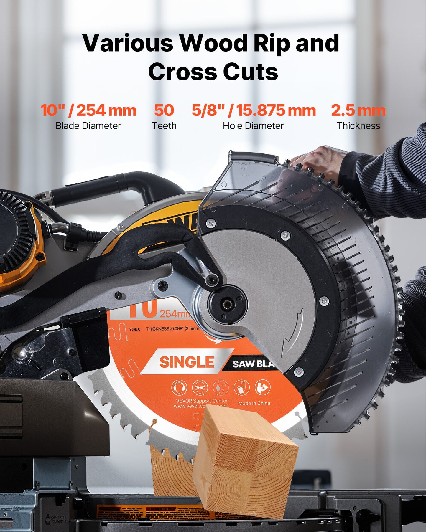 Circular Saw Blade, 10 inch Diameter, 50 Sharp Alloy Teeth, 5/8 inch Arbor, Fine Finish, Wood Cutting Blade for Circular Saw, with Noise-Reducing Heat Vents, for Cutting Plywood, OSB, Hardwood