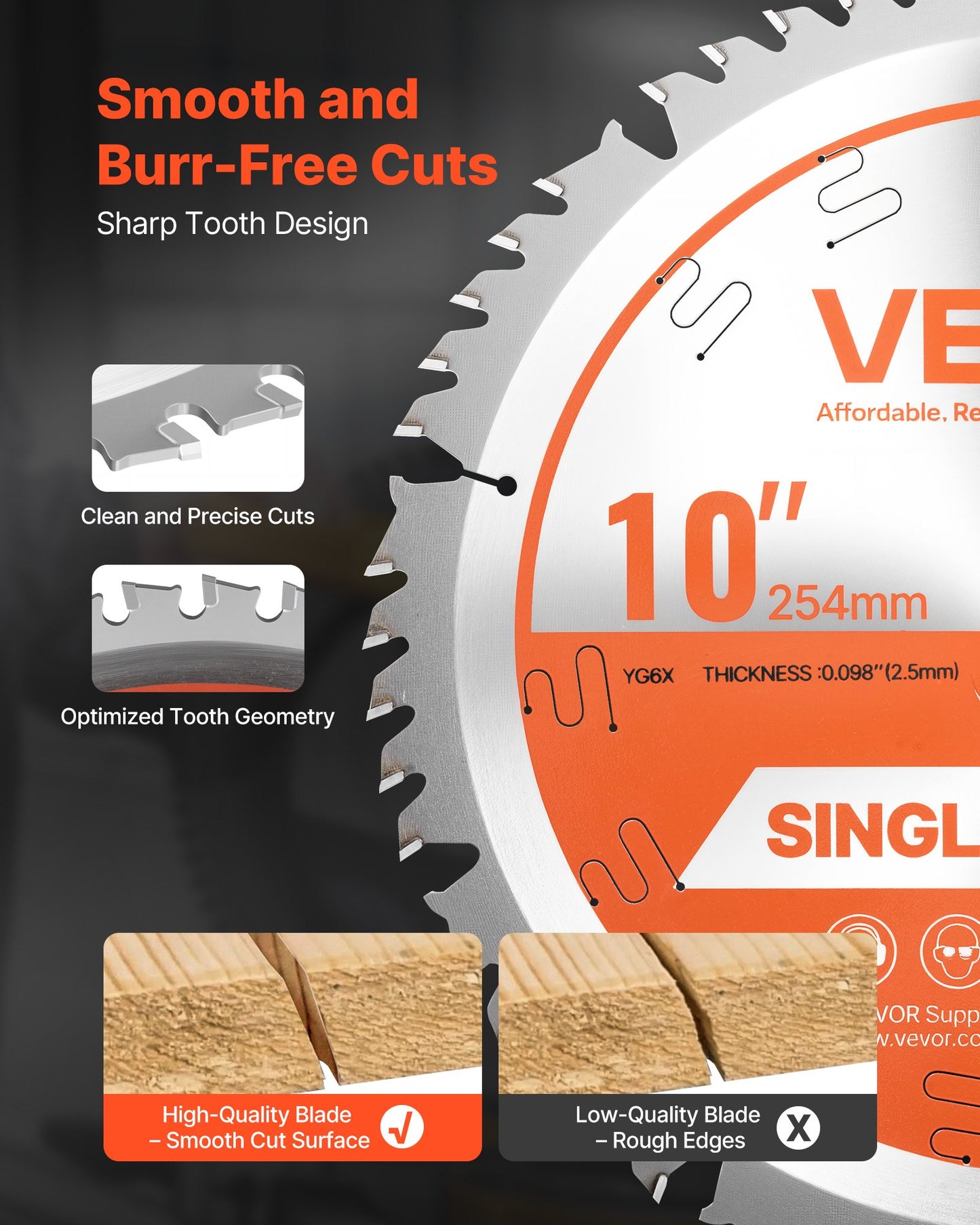 Circular Saw Blade, 10 inch Diameter, 50 Sharp Alloy Teeth, 5/8 inch Arbor, Fine Finish, Wood Cutting Blade for Circular Saw, with Noise-Reducing Heat Vents, for Cutting Plywood, OSB, Hardwood