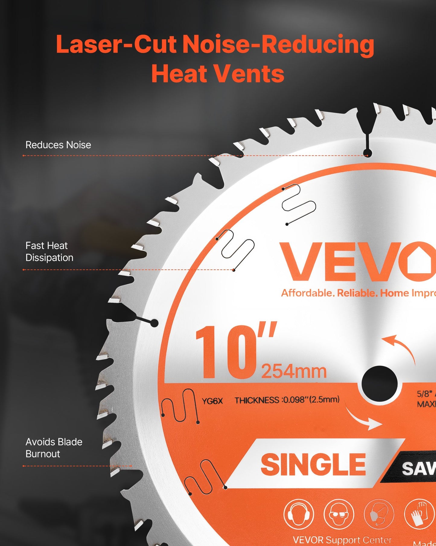 Circular Saw Blade, 10 inch Diameter, 50 Sharp Alloy Teeth, 5/8 inch Arbor, Fine Finish, Wood Cutting Blade for Circular Saw, with Noise-Reducing Heat Vents, for Cutting Plywood, OSB, Hardwood