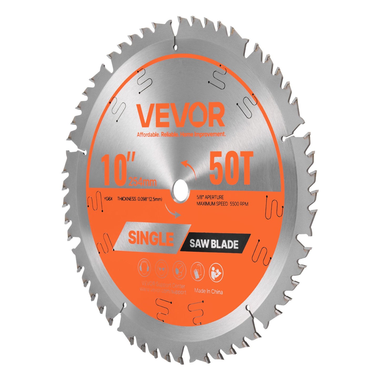 Circular Saw Blade, 10 inch Diameter, 50 Sharp Alloy Teeth, 5/8 inch Arbor, Fine Finish, Wood Cutting Blade for Circular Saw, with Noise-Reducing Heat Vents, for Cutting Plywood, OSB, Hardwood