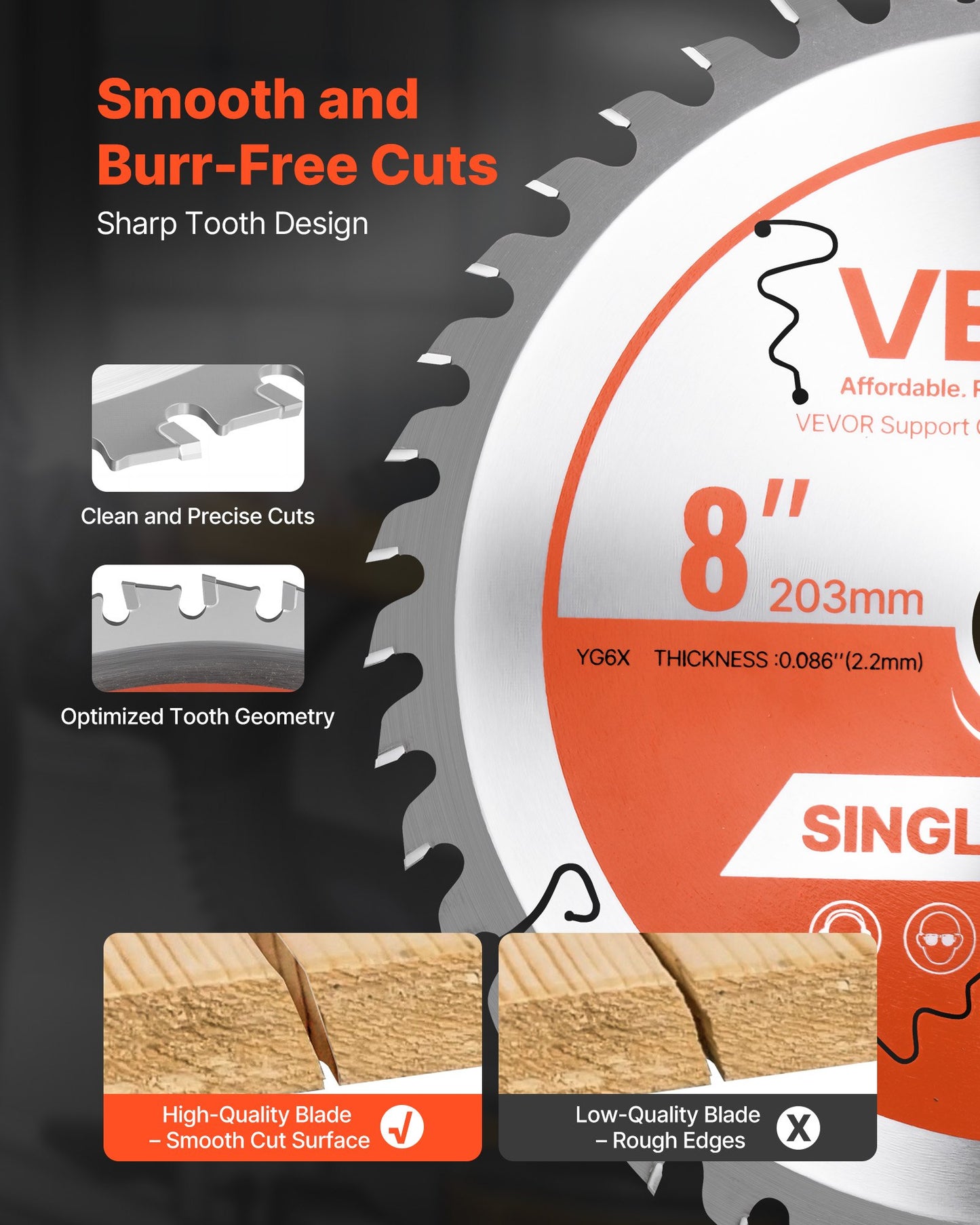 Circular Saw Blade, 8 inch Diameter, 42 Sharp Alloy Teeth, 1 inch Arbor, Fine Finish, Wood Cutting Blade for Circular Saw, with Noise-Reducing Heat Vents, for Cutting Plywood, OSB, and Hardwood