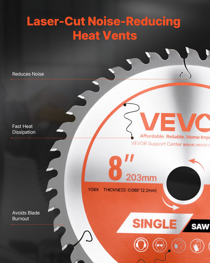 Circular Saw Blade, 8 inch Diameter, 42 Sharp Alloy Teeth, 1 inch Arbor, Fine Finish, Wood Cutting Blade for Circular Saw, with Noise-Reducing Heat Vents, for Cutting Plywood, OSB, and Hardwood
