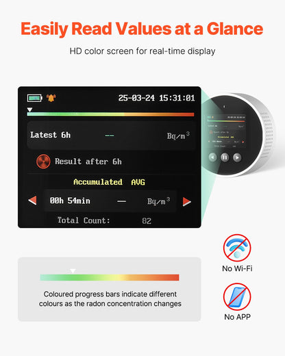Radon Air Quality Meter Detector for Home 3.3Bq/m³ to 37kBq/m³ Battery Powered