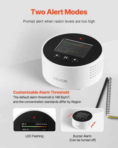 Radon Air Quality Meter Detector for Home 3.3Bq/m³ to 37kBq/m³ Battery Powered