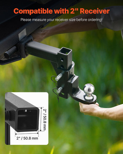 Adjustable Trailer Hitch, Fit 2-Inch Receiver, Trailer Hitch Ball Mount with 2-Inch Ball & Pin, 7500 lbs Capacity Ball Hitch, 9-Inch Drop, Tow Hitch for Heavy Duty Truck with Carbon Steel, Black