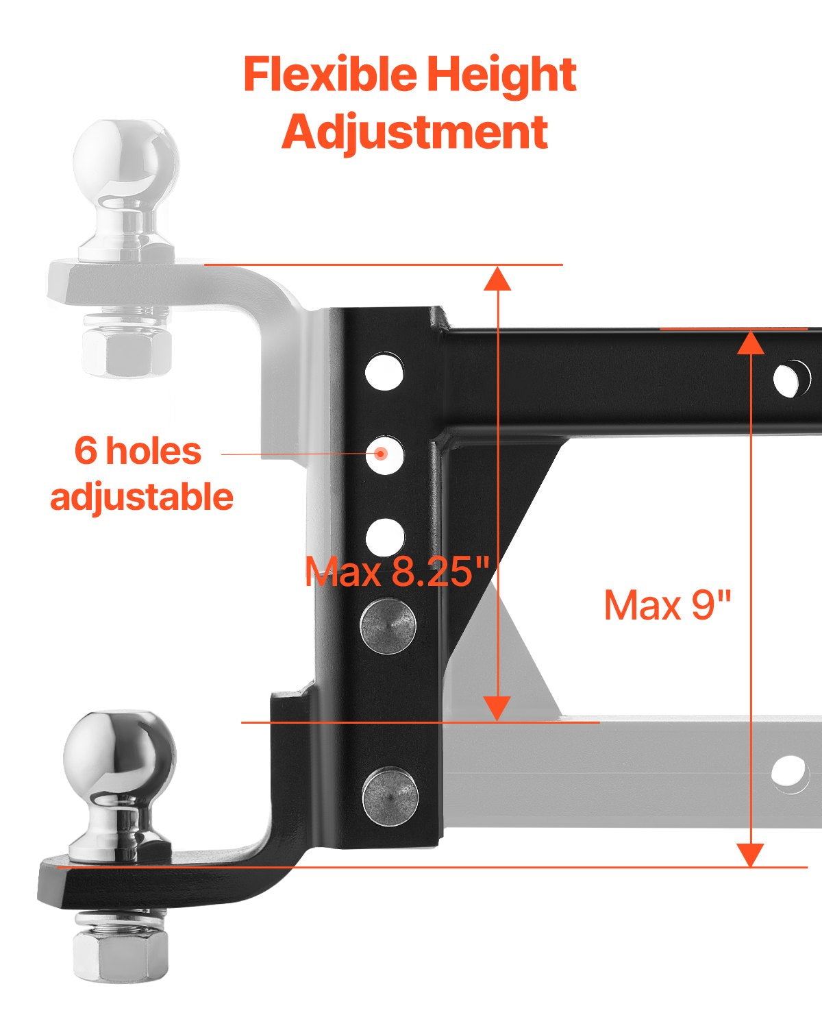 Adjustable Trailer Hitch, Fit 2-Inch Receiver, Trailer Hitch Ball Mount with 2-Inch Ball & Pin, 7500 lbs Capacity Ball Hitch, 9-Inch Drop, Tow Hitch for Heavy Duty Truck with Carbon Steel, Black