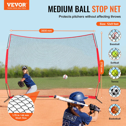 Barricade Backstop Net, 12x9 ft Ball Sports Barriärnät, Bärbar träningsutrustning med bärväska, Skyddsskärm för Baseball Softball Lacrosse Fotboll Hockeyträning, för bakgård