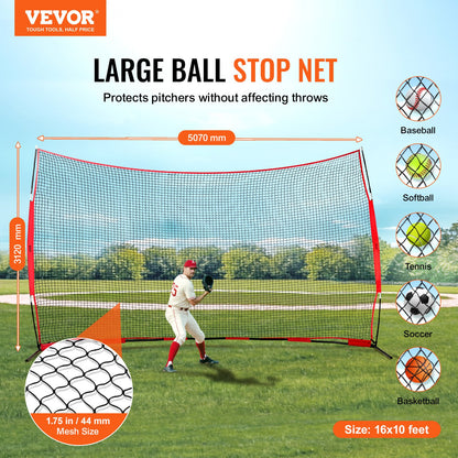 Barricade Backstop Net, 16x10 ft Ball Sports Barriärnät, Bärbar träningsutrustning med bärväska, Skyddsskärm för Baseball Softball Lacrosse Fotboll Hockeyträning, för bakgård