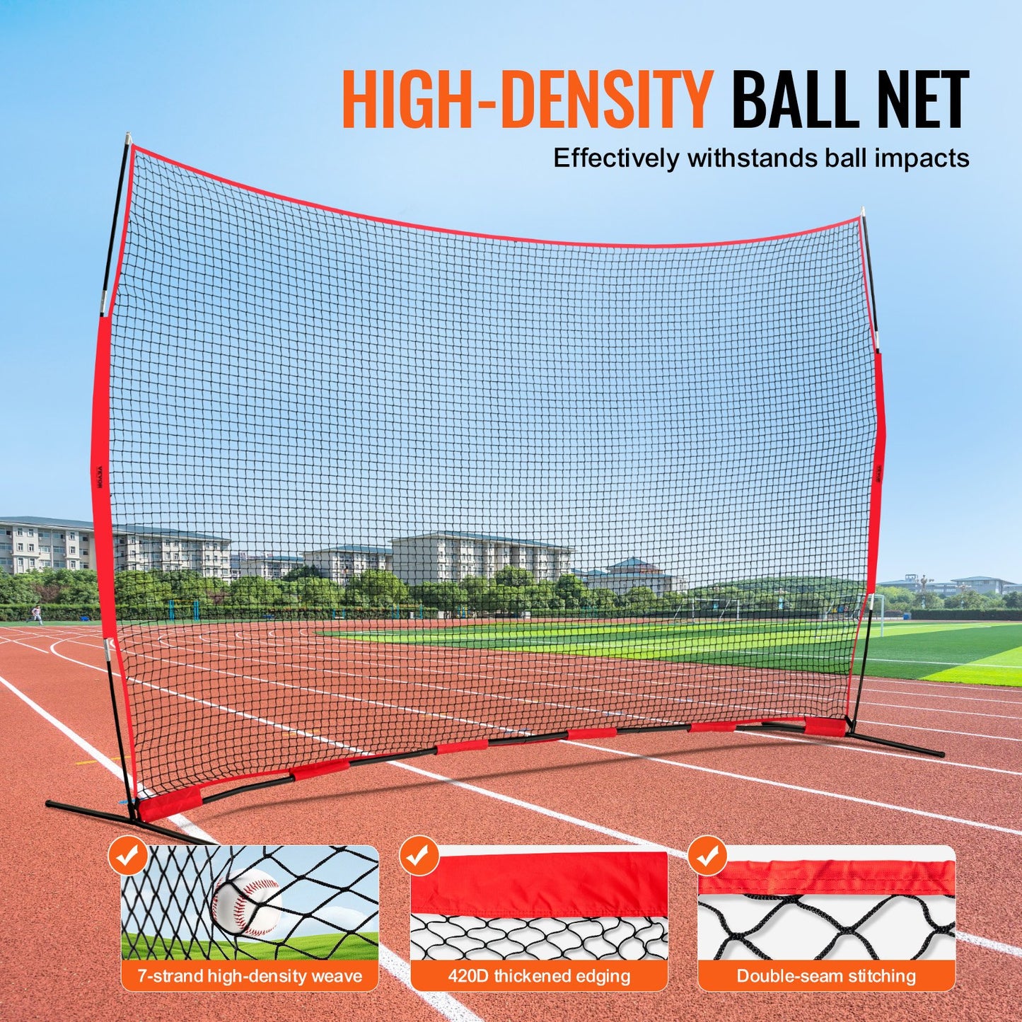 Barricade Backstop Net, 16x10 ft Ball Sports Barriärnät, Bärbar träningsutrustning med bärväska, Skyddsskärm för Baseball Softball Lacrosse Fotboll Hockeyträning, för bakgård