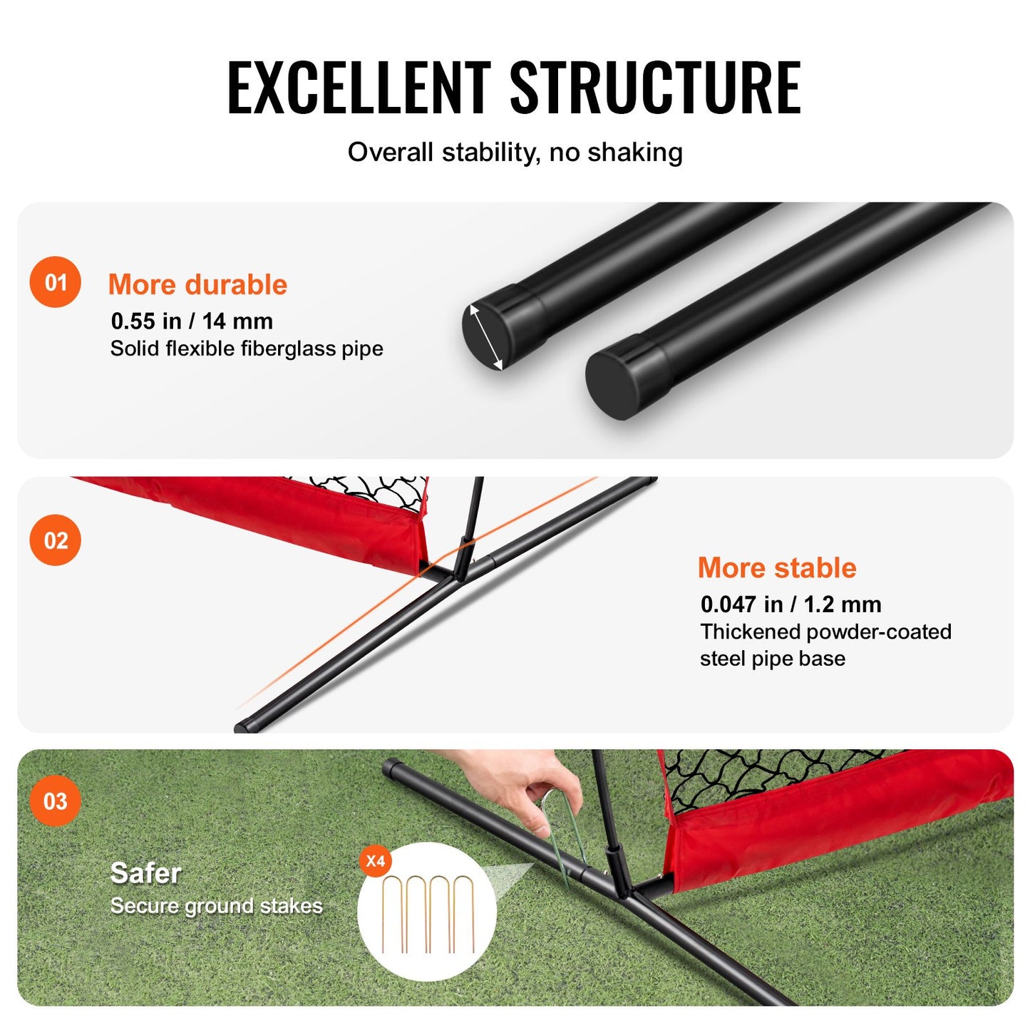 Barricade Backstop Net, 16x10 ft Ball Sports Barriärnät, Bärbar träningsutrustning med bärväska, Skyddsskärm för Baseball Softball Lacrosse Fotboll Hockeyträning, för bakgård