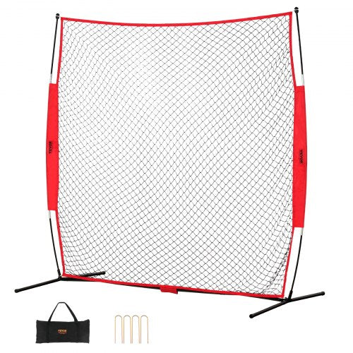 Barricade Backstop Net, 7x7 ft Ball Sports Barrier Netting, Portable Practice Equipment with Carry Bag, Protection Screen for Baseball Softball Lacrosse Soccer Hockey Training, for Backyard