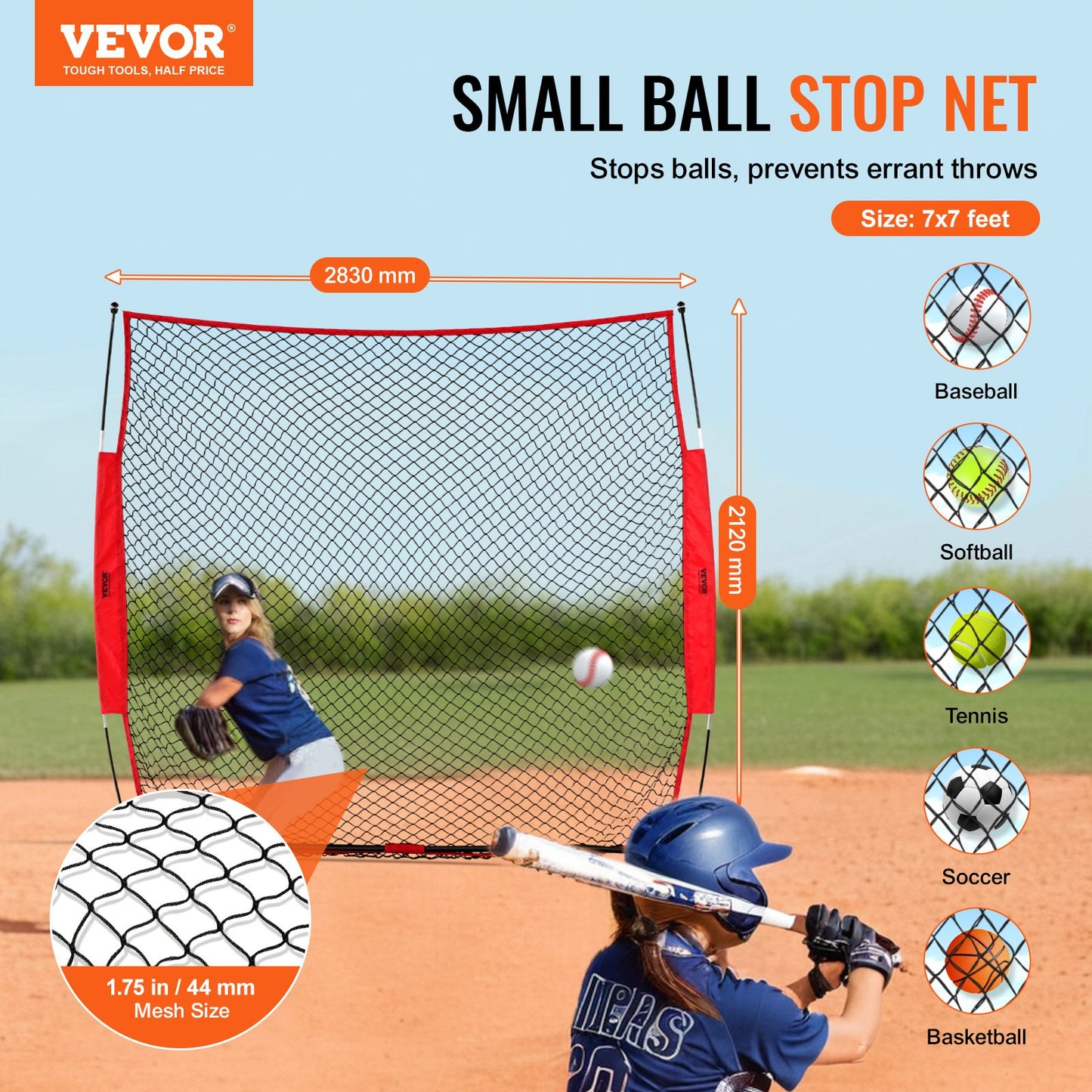 Barricade Backstop Net, 7x7 ft Ball Sports Barriärnät, Bärbar träningsutrustning med bärväska, Skyddsskärm för Baseball Softball Lacrosse Fotboll Hockeyträning, för bakgård