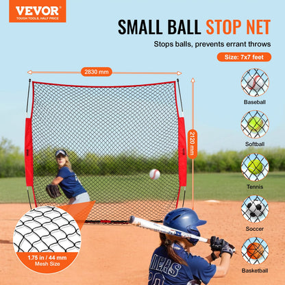 Barricade Backstop Net, 7x7 ft Ball Sports Barriärnät, Bärbar träningsutrustning med bärväska, Skyddsskärm för Baseball Softball Lacrosse Fotboll Hockeyträning, för bakgård