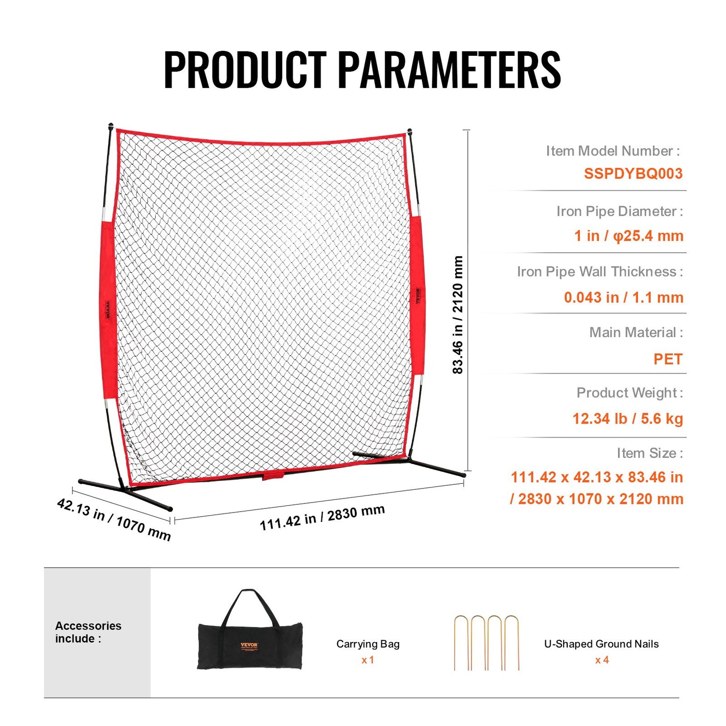 Barricade Backstop Net, 7x7 ft Ball Sports Barriärnät, Bärbar träningsutrustning med bärväska, Skyddsskärm för Baseball Softball Lacrosse Fotboll Hockeyträning, för bakgård