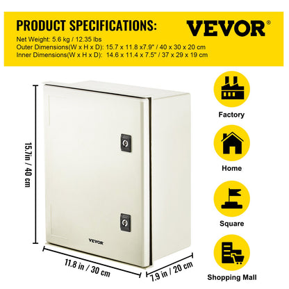 NEMA-Glasfasergehäuse, 16 x 12 x 8 Zoll NEMA 4X Glasfaser-Schaltkasten, IP66 wasser- und staubdicht, elektrischer Anschlusskasten für den Außen-/Innenbereich, mit Montageplatte (40 x 30 x 20 cm)