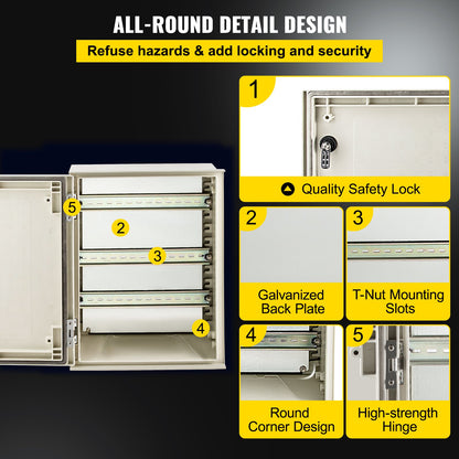 NEMA Steel Enclosure, 16 x 12 x 8\'\' NEMA 4X Fiberglass Electrical Box, IP66 Waterproof & Dustproof, Outdoor/Indoor Electrical Junction Box, with Mounting Plate(40 x 30 x 20 cm)