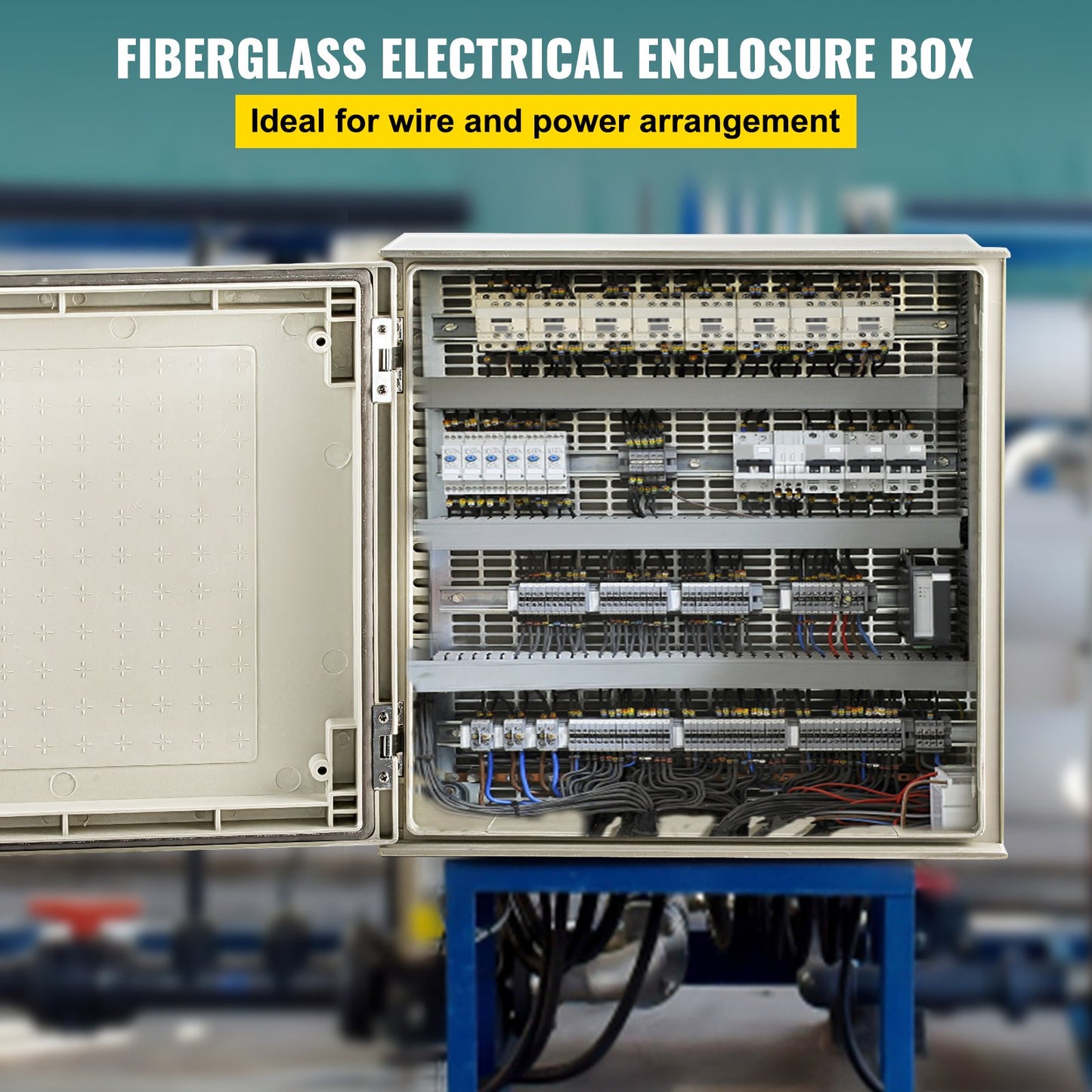 NEMA glasfiberkapsling, 16 x 16 x 8 i NEMA 4X eldosa i glasfiber, IP66 vattentät och dammtät, elektrisk kopplingsdosa utomhus/inomhus, med monteringsplatta (40 x 40 x 20 cm)