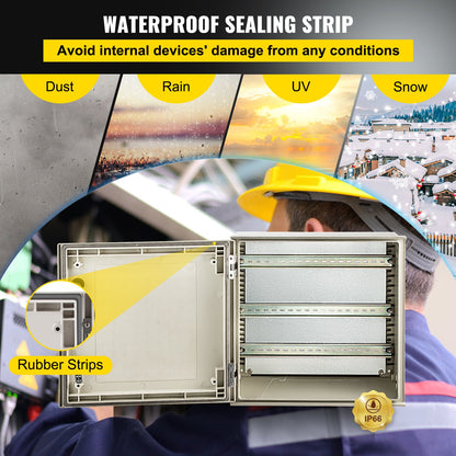 NEMA glasfiberkapsling, 16 x 16 x 8 i NEMA 4X eldosa i glasfiber, IP66 vattentät och dammtät, elektrisk kopplingsdosa utomhus/inomhus, med monteringsplatta (40 x 40 x 20 cm)