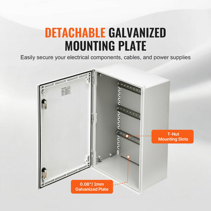 NEMA Steel Enclosure, 24 x 16 x 9\'\' NEMA 4X Fiberglass Electrical Box, IP66 Waterproof & Dustproof, Outdoor/Indoor Electrical Junction Box, with Mounting Plate(60 x 40 x 23 cm)