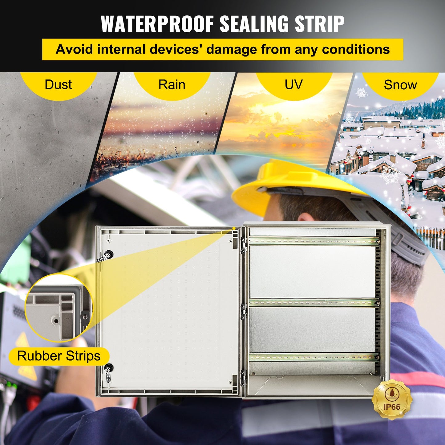 NEMA stålkapsling, 24 x 20 x 9\' NEMA 4X Eldosa i glasfiber, IP66 vattentät och dammtät, kopplingsdosa utomhus/inomhus, med monteringsplatta (60 x 50 x 23 cm)