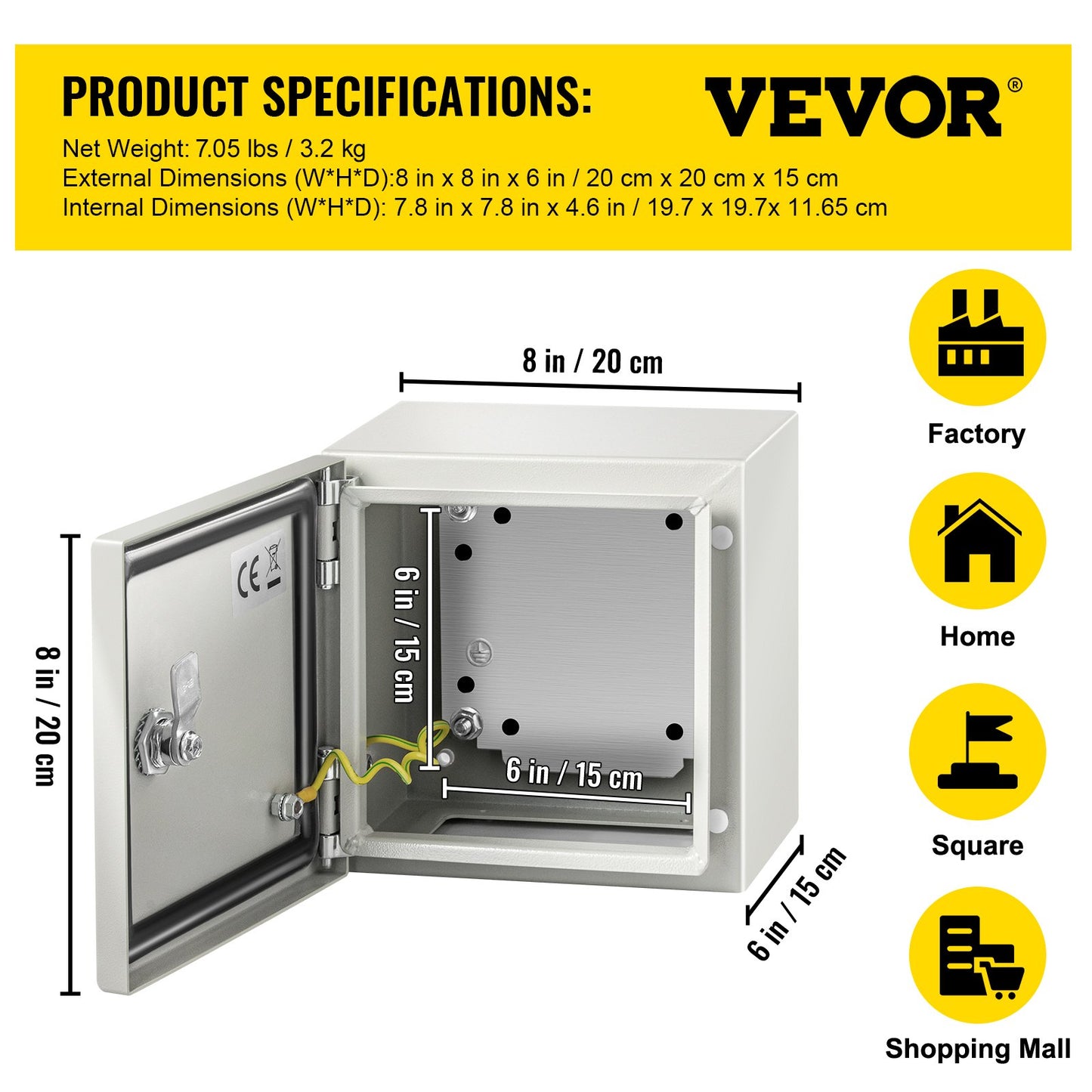 NEMA Metal Case, 8x8x6'' NEMA 4X Metal Electric Enclosure, IP66 Water & Dust Resistant, Suitable for Both Outdoor & Indoor Electrical Connections