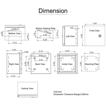 NEMA-Stahlgehäuse, 8 x 8 x 6 Zoll NEMA 4X Stahl-Schaltkasten, IP66 wasser- und staubdicht, Außen-/Innen-Anschlusskasten