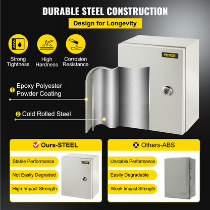 NEMA Metal Case, 10 x 8 x 6'' NEMA 4X Metal Electric Enclosure, IP66 Water & Dust Resistant, Suitable for Both Outdoor & Indoor Use, Includes Mounting Plate