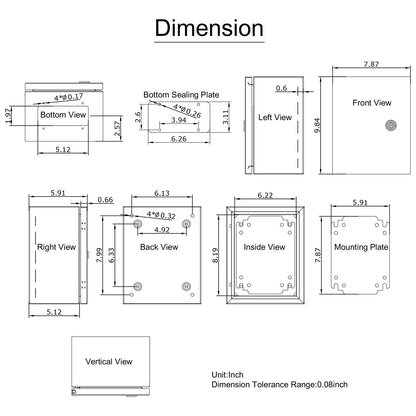 NEMA-Stahlgehäuse, 10 x 8 x 6 Zoll NEMA 4X Stahl-Schaltkasten, IP66 wasser- und staubdicht, elektrischer Anschlusskasten für den Außen- und Innenbereich, mit Montageplatte