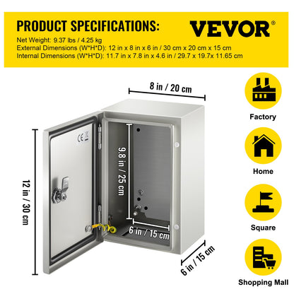 NEMA Steel Enclosure 12×8×6,NEMA 4X Steel Electrical Box,IP66 Waterproof & Dustproof,Outdoor/Indoor Electrical Junction Box,with Mounting Plate