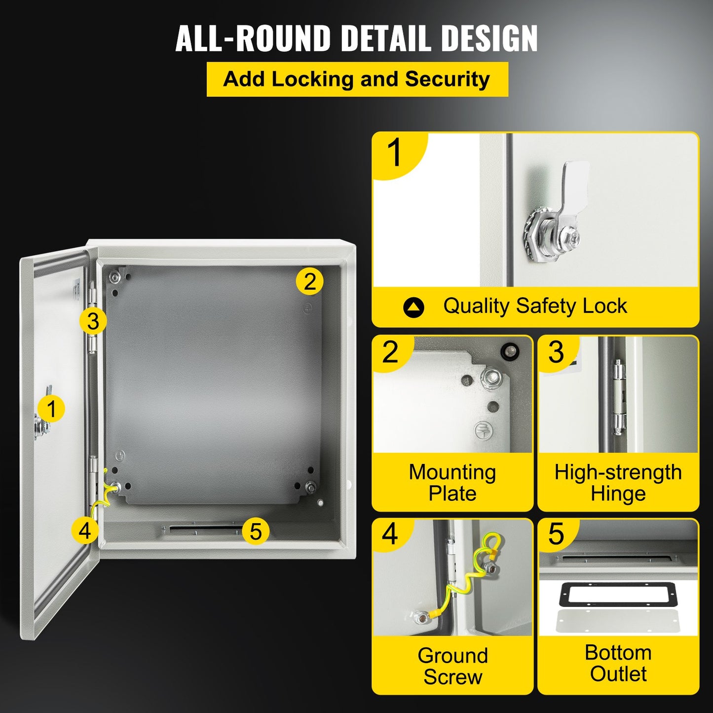 NEMA Steel Enclosure, 12 x 10 x 6\'\' NEMA 4X Steel Electrical Box, IP66 Waterproof & Dustproof, Outdoor/Indoor Electrical Junction Box, with Mounting Plate